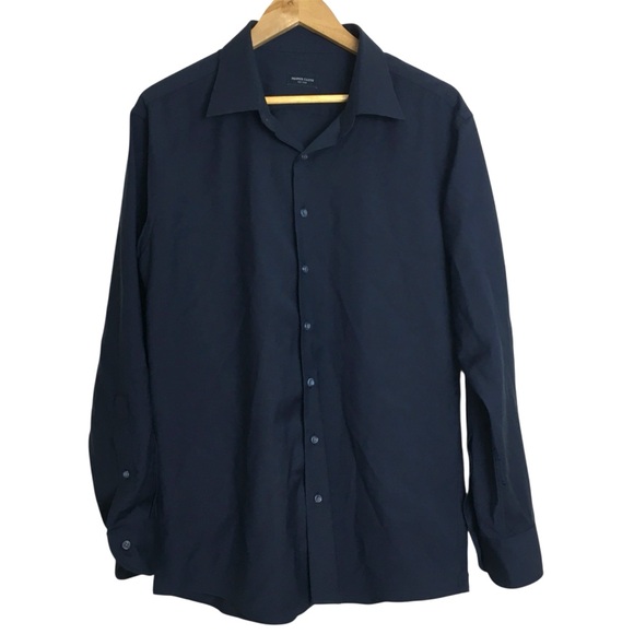 Proper Cloth Reda Merino Wool Button Up Shirt Navy Blue R 18-34 FLAWED - Picture 1 of 16
